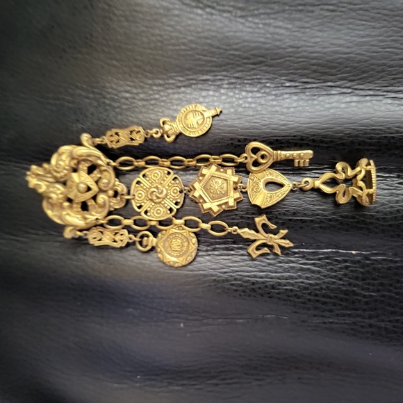 Jewelry - Brass Chatelaine Brooch Fancy Dangling Asain Motif Signed "ART" Coro Sty…